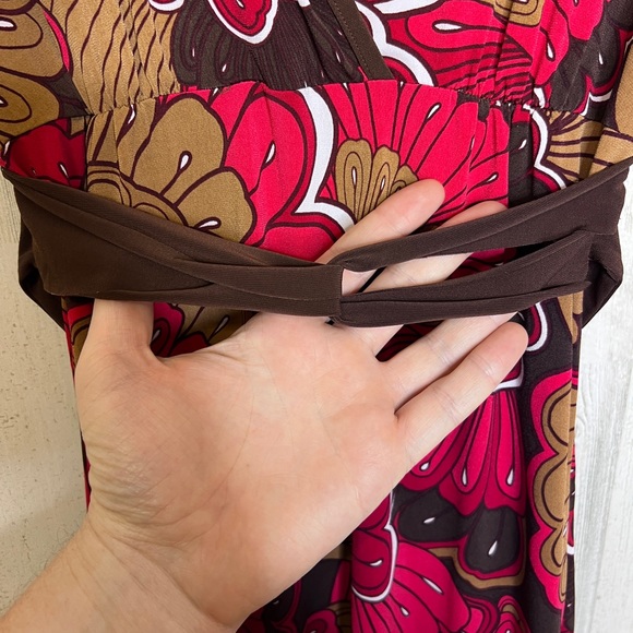 Volume One Women's V Neck Abstract Floral Dress Pink Brown Size Small - Picture 3 of 12
